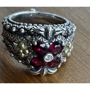 Barbara Bixby Sterling Silver 925 18K Accented GarnetFlower Ring Size7